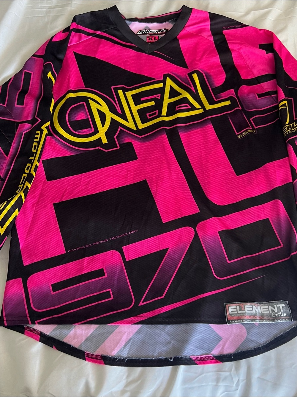 O'Neal Element Series Pink & Black BMX Jersey with Yellow Logo Size XL